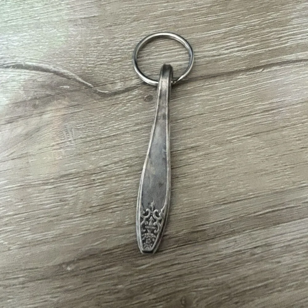 Vintage Silver Plate Spoon Handle Keychain Upcycled Boho Antique Flatware 3 Inch